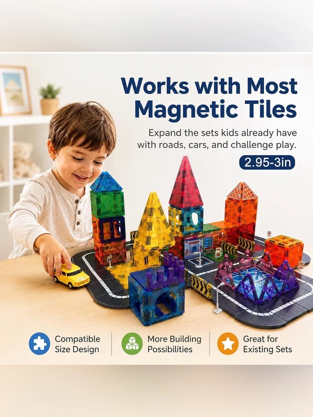 Magnetic Tile Road Set STEM Montessori Building Toy 98 Pieces Ages 4–12